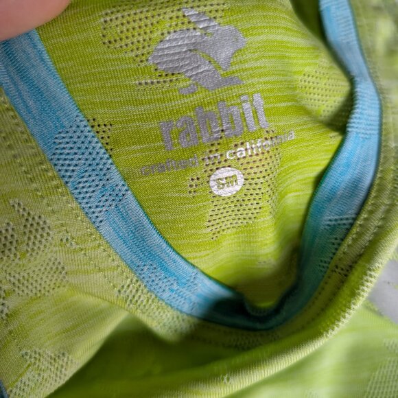 { Rabbit } Crop Hop Running Top Lime Green Blue Ringer Neck - Picture 2 of 3